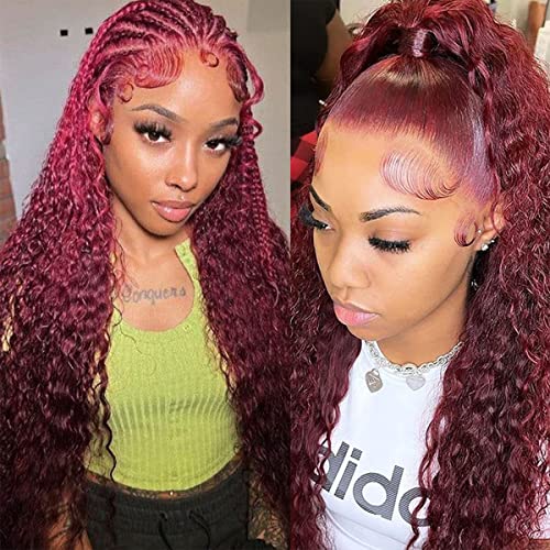 Burgundy Lace Front Wigs Human Hair Pre Plucked Deep Wave Wig 99J 13x4 HD Lace Frontal Wigs for Black Women Human Hair Wet and Wavy Red Deep Curly Wigs Glueless Colored Wigs Brazilian Virgin Human Hair Wigs with Baby Hair 26 Inch - Image 7