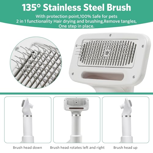 Quiet Portable 2-in-1 Pet Hair Dryer Blower with Slicker Brush for Small Medium Dogs Cats - Image 2