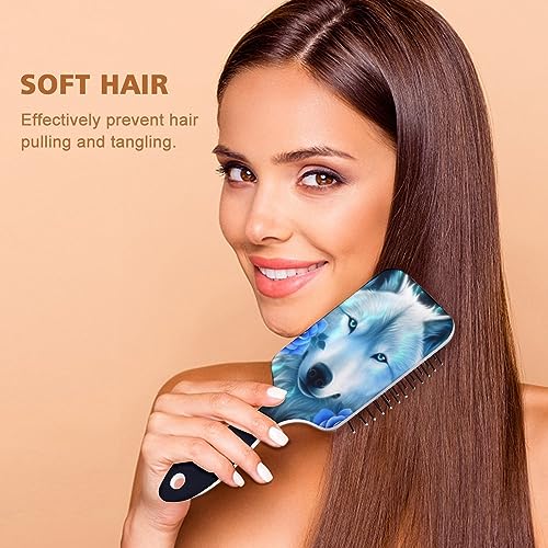 Hair Brush Wolf Blue Flower Air Cushion Comb Plastic Soft Anti Static Hairbrush Paddle for Women Girls Ladies - Image 4