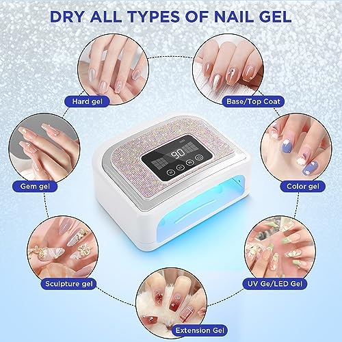 Cordless Nail Lamp, 120W Rechargeable UV Nail Lamp for Gel Nails, LED Nail Lamp with 4 Timer Modes, Gel Nail Light Decorate with Sparkling Nail Rhinestones Diamond - Image 4