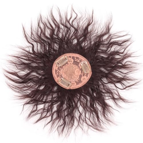 100% Human Hair Short Curly Dark Brown Topper with Bangs, 9x9cm Clip-In for Thinning Hair - Image 3