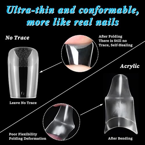 LoveOurHome 600pc Square Gel x Nail Tips Medium Fake Nail Clear False Nail Tips Square Full Cover Artificial Fingernails Soft Gel X Nail Art Tips for Acrylic Nails Gel X Extension Press Nail Making - Image 4