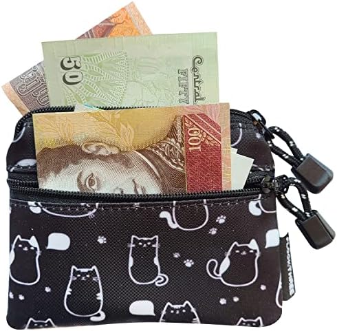FLOCK THREE Small Coin Purse for Women with Zipper Mini Change Wallet Credit Card Holder Keychain Pouch Cute Ladies Key Card Cases Money Organizers for Boys Girls (Cute Cat) - Image 3