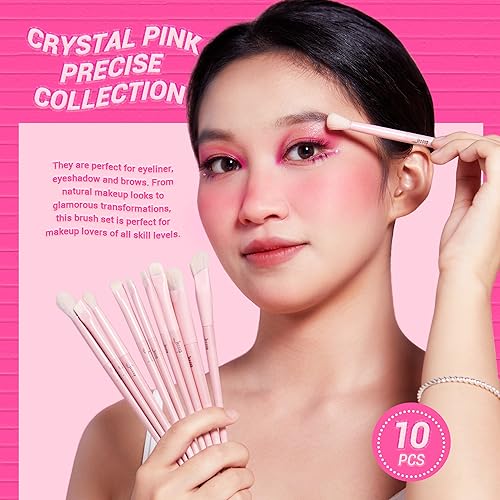 Jessup Eyeshadow Brush Set 10Pcs Pink Eye Makeup Brushes Concealer Brush Premium Synthetic Eye shadow Eyeliner Smudge Crease Blending Brush for Makeup, T496 - Image 2