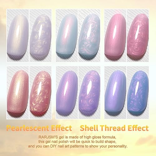 RARJSM Nail Art Painted Nail Polish Set and 6 Sunset Colors Light Purple Blue Pink Red Gold Shimmer Mermaid Swirl Thread Gel Nail Polish Set - Image 9