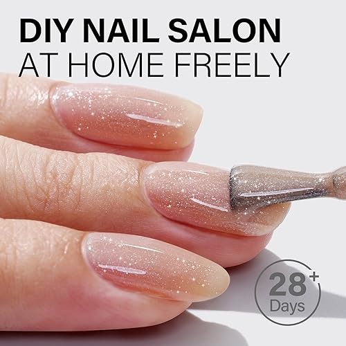 AILLSA Nude Shimmer Gel Polish Caramel Iridescent Jelly Gel Polish Neutral Color Holographic Glitter Translucent Nail Polish Sheer Natural Sparkle Soak Off U V Gel for Fall Nail Art 0.51 Fl Oz /GB113 - Image 2