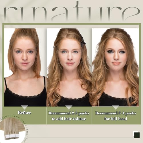 RUNATURE 16 Inch Golden Blonde Highlight Tape-In Remy Human Hair Extensions Natural Look - Image 2