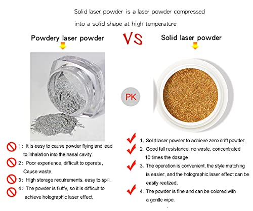 Solid Holographic Laser Powder Holo Golden Silver for Nails Mirror Chameleon Effect Multi Chrome Manicure Pigment Glitter Salon Home Nail Art DIY Deco 0.04oz/1g*2 Sponge Tool/4pcs - Image 3