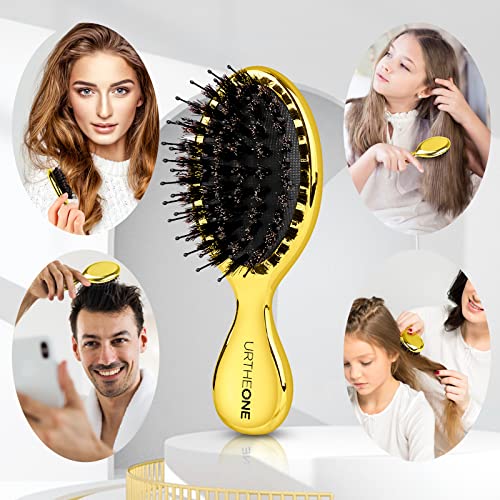 Mini Gold Paddle Hair Brush with Boar Bristle for All Hair Types Travel Size - Image 5