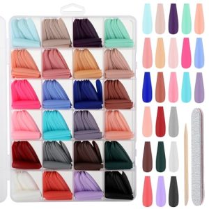576Pcs Length Coffin Press on Nails Set, 24Colors False Nails Long Full Cover Stick on Nails Fake Nails Kit Tips Light Artificial Nails for Women Girls Nails Art Decoration(B)