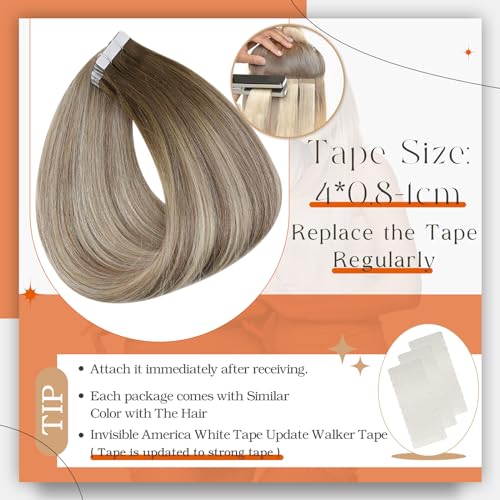 Full Shine 14 Inch Tape in Human Hair Extensions Dark Brown Blonde Ombre 20 Pcs 50g - Image 4