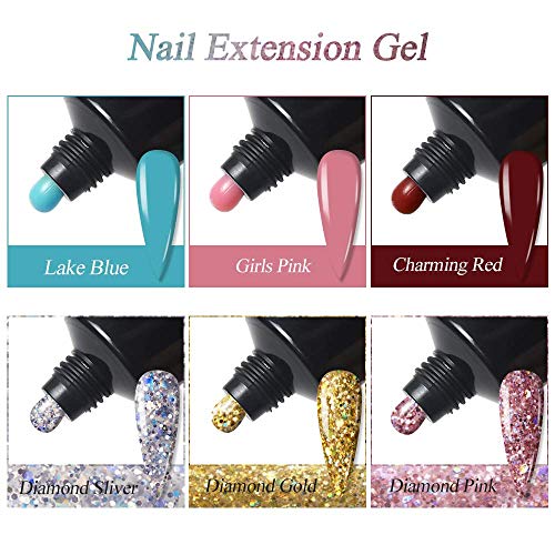 Glitter Poly Nail Gel Set 6 Colors Builder Nail Extension Gel Diamond Nail Extender Gel Kit with Poly Nail Forms Varnish Soak Off UV Gel Manicure Nail Salon Set - Image 3
