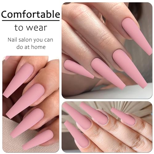 AddFavor XXL Extra Long Press on Nails Coffin Matte Fake Nails Full Cover Acrylic False Nails 12 Sizes 120pcs Pink Nail Tips for Women Fingernails Manicure Design - Image 6