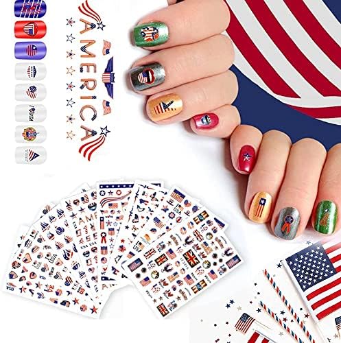 4th of July Nail Art Stickers Independence Day Patriotic Nail Decals 3D Self-Adhesive American Flag Heart Star Nail Design for Memorial Day DIY Manicure Nail Tip Decoration(8 Sheets) - Image 4
