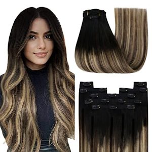 YoungSee 14 Inch Clip-in Human Hair Extensions Ombre Black to Blonde 120g 7 Piece Set