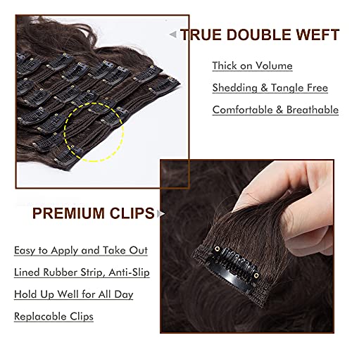 S-noilite Clip in Hair Extensions Real Human Hair Curly Wavy Dark Brown Human Hair Extensions Clip Ins 18 Inch 8pcs 140g Straight Real Hair Extensions Clip in Human Hair Double Weft #2W - Image 4