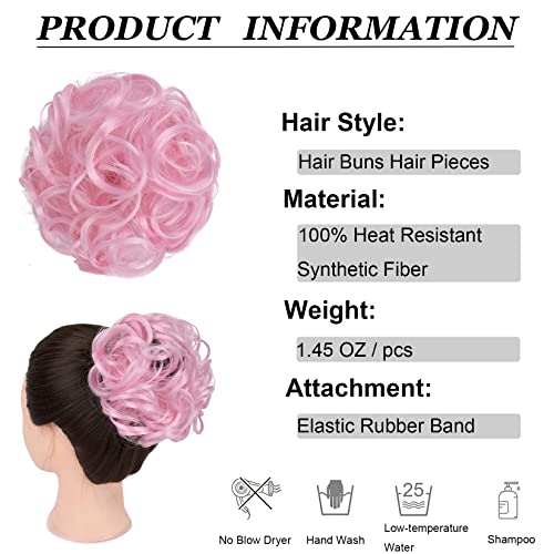 Light Pink Messy Tousled Wavy Curly Hair Bun Scrunchies Wrap Ponytail Extensions for Women - Image 3