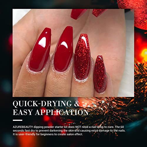 Dip Powder Set, AZUREBEAUTY 6 Colors Glitter Red Green Nail Dipping Powder French Nail Art Gel Manicure Salon DIY at Home Christmas Gifts - Image 3
