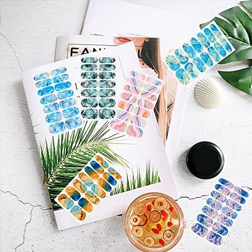 JERCLITY 336 Pieces 24 Sheets Women's Full Wrap Marble Nail Polish Strips Stickers Self-Adhesive Solid Color Gel Nail Strips Decals with Nail File for Women Girls Nail Decorations (Trendy Style) - Image 6