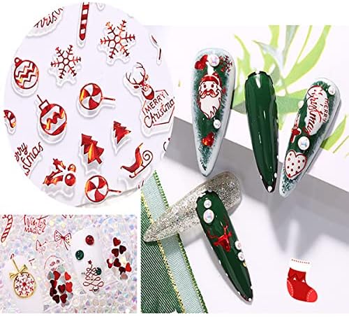 Christmas Nail Art Stickers Decals White Snowflake Self-Adhesive Nail Decals 3D Xmas Nail Art Stickers Winter Santa Claus Deer Snowman Nail Designs Sticker for Christmas Decoration 9 Sheets(Red) - Image 3