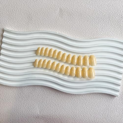 24 PCS Baby Yellow Medium Coffin Press on Nails Short Acrylic Glue Ons - Image 5