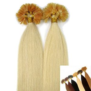 100 Strands 18-24Inch Pre Bonded Keratin Nail Tip Remy Human Hair Extensions 1G/S (20Inch, 613 Light Blonde)