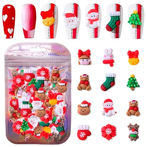 24 Piece Christmas 3D Resin Nail Charms Set Self-Adhesive Decorative Pieces