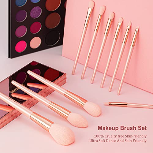 10 Piece Pink Synthetic Makeup Brush Set for Powder, Blush, Contour, Concealer, Eyeshadow - Image 2