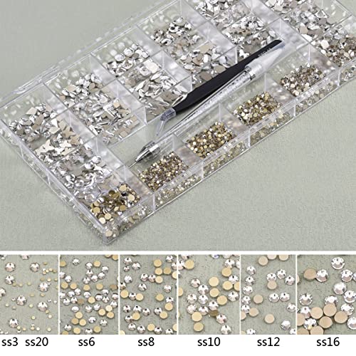 30 Shapes 4390pcs Nail Rhinestones Kit Multi Big and Small Crystal White Clear 3D Flat Back Glass Nail Gems Mix Round Beads Diamond Nail Art Charms with Tweezers and Picker for Crafts Decorations - Image 3