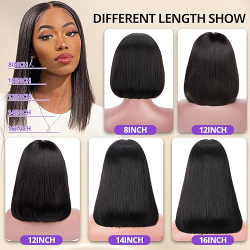 Bob Wig Human Hair 13x4 HD Transparent Lace Front Wigs For Black Women 180% Density Lace Frontal Short Bob Wigs Human Hair Glueless Pre Plucked With Baby Hair Straight Bob Wig Natural Color 14inch - Image 7