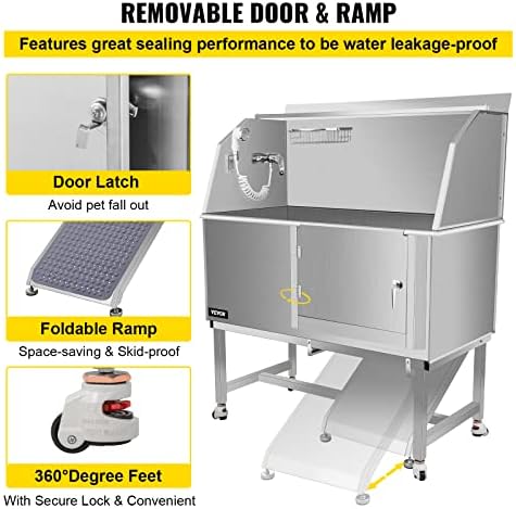VEVOR Dog Grooming Tub, 50" R Pet Wash Station, Professional Stainless Steel Pet Grooming Tub Rated 330LBS Load Capacity, Non-Skid Dog Washing Station Comes with Ramp, Faucet, Sprayer and Drain Kit - Image 4