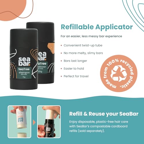 Shampoo & Conditioner Bar Set - All Natural Hair Shampoo - Vegan, Sulfate-Free, Eco Friendly Zero Waste Reusable Packaging with Travel Containers, SeaTree Oil - Image 4
