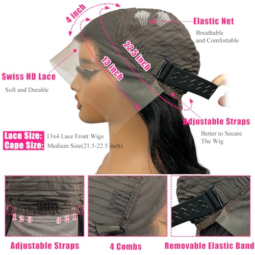 26 Inch Body Wave Lace Front Wigs Human Hair 13x4 HD Lace Front Wigs Human Hair Pre Plucked with Baby Hair Body Wave Glueless Lace Frontal Wigs Human Hair 180% Density Natural Black for Women - Image 3