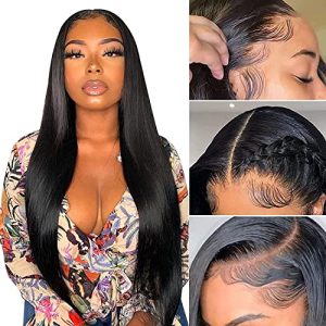 Myecool 13x4 HD Transparent Lace Front Straight Human Hair Wig, 150% Density, 22.5 Inch Medium Cap, Glueless, No Shedding, Can Be Dyed