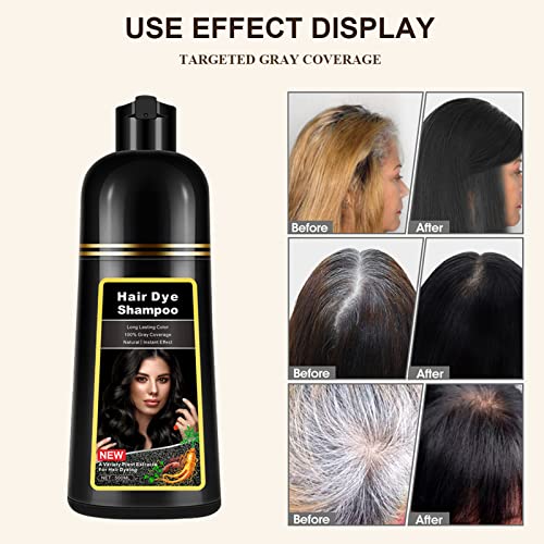 Natural Black Hair Dye Shampoo 3 IN 1 for 100% Gray Hair Coverage, Instant Herbal Ingredients Hair Color Shampoo for Women Men, Hair Dye Coloring in Minutes 500ml - Image 4