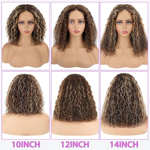 12 Inch 4/27 Highlight Blonde Wear and Go Glueless Water Wave Bob Wig 180% Density Human Hair - Image 3