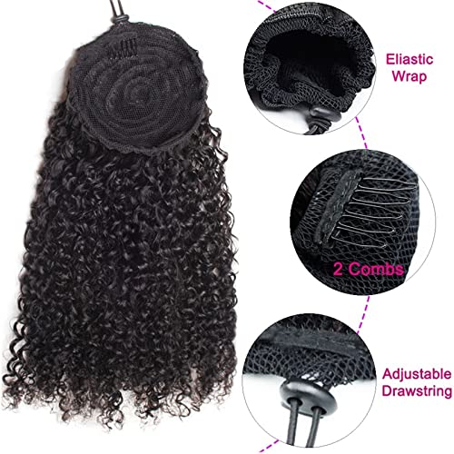 Ponytail Extension Brazilian Human Hair Ponytail Kinky Curly Drawstring Ponytail Hair Extensions Brazilian Remy Hair Clip In Curly Ponytail Hairpieces for Black Women Curly Drawstring Ponytail (Color - Image 3