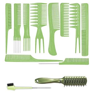 AC053-12P Natural Hair Wig Accessory Set 10 Combs 2 Brushes AC-GREEN