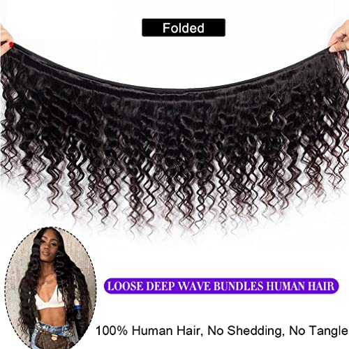 Borchan Loose Deep Wave Bundles and Closure Unprocessed Virgin Human Hair Bundles 12 14 16 +10 Inch Loose Wave Bundles with Closure Brazilian Deep Wave Human Hair 3 Bundles with Closure Natural Color - Image 4