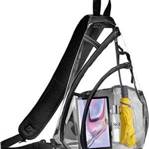 Clear Sling Bag,Transparent Crossbody Bag with Reflective Belt,Zipper Shoulder Pocket, Breathable Back Cushion