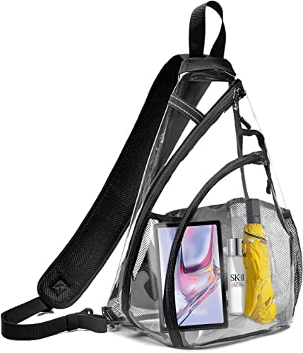 Clear Sling Bag,Transparent Crossbody Bag with Reflective Belt,Zipper Shoulder Pocket, Breathable Back Cushion