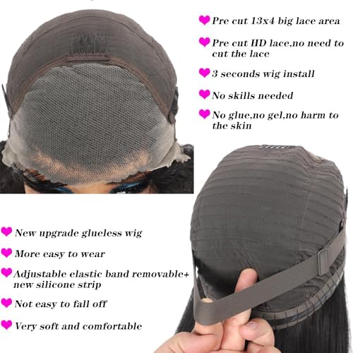 Pre Cut 13x4 HD Lace Glueless Wigs Human Hair Wear and Go Wigs Straight Lace Front Wigs Brazilian Human Hair Wigs No Glue Lace Frontal Wig Human Hair with Baby Hair 180% Density Natural Color 24 Inch - Image 4