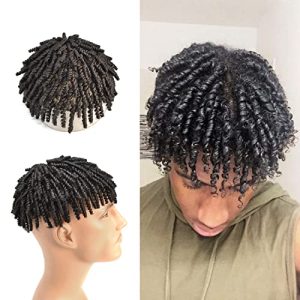 Afro Crochet Braids Toupee For Black Men African American Human Hair Toupee Brazilian Braids Human Hair Unit For Black Men Afro Men Braided Hair Replacement System Afro Hairpieces (8? X 10???6MM Wave, #1 Jet Black)