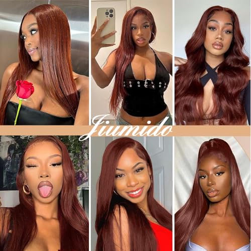 Reddish Brown Wig Pre Plucked 13x4 Colored Human Hair Lace Front Wigs Straight Glueless Wigs Human Hair HD Lace Frontal Human Hair Wig Pre Plucked with Baby Hair Auburn Wig Human Hair 22 Inch - Image 6