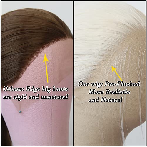 Platinum Blonde Synthetic Lace Front Wig Long Straight Lace Front Synthetic Wig Pre Plucked Natural Hairline Glueless Heat Resistant Fiber Hair Wig for Fashion Women (Platinum Blonde) - Image 4