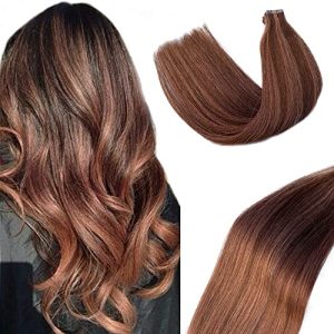 Highlighted Tape in Extensions Human Hair Medium Brown with Medium Auburn Mixed Real Hair Double Sided Adhesive Tape Seamless Skin Weft Silk Remy Hair Tape on Extensions