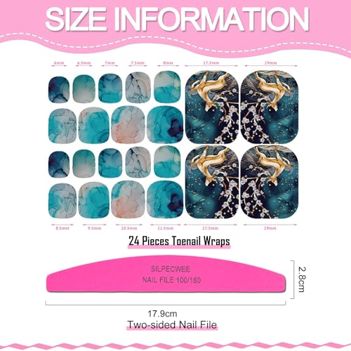 SILPECWEE 20 Sheets Toe Nail Stickers Full Nail Wraps for Toes Marble Toenail Polish Strips Gel Nail Strips Self Adhesive Toenails Polish Stickers Nail Art with 1pc Nail File - Image 4