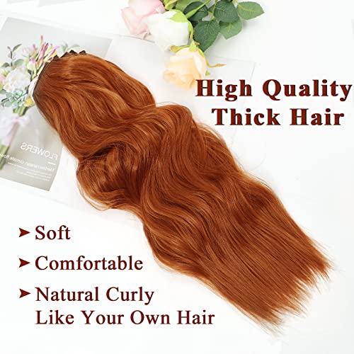 NAYOO 20 Inch Copper Red Long Wavy Clip-In Hair Extensions 4 Piece Thick Set - Image 5