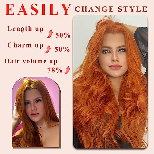 NAYOO Clip in Curly Hair Extensions 4PCS Long Wavy Synthetic Thick Hairpieces with Fiber Double Weft for Women Hair Full Head (20 Inch, Ginger Orange) - Image 4