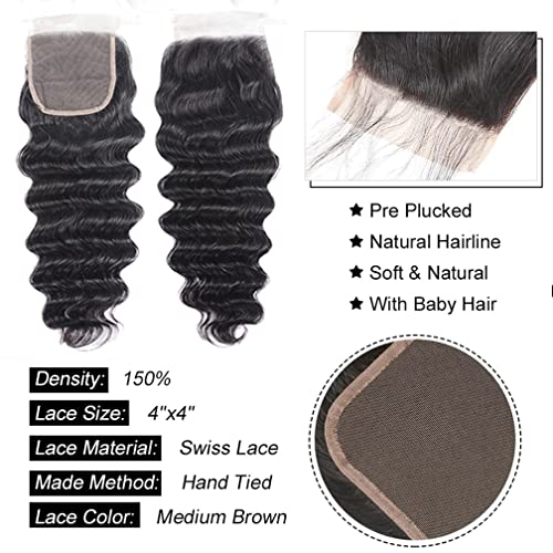 Borchan Loose Deep Wave Bundles and Closure Unprocessed Virgin Human Hair Bundles 12 14 16 +10 Inch Loose Wave Bundles with Closure Brazilian Deep Wave Human Hair 3 Bundles with Closure Natural Color - Image 3